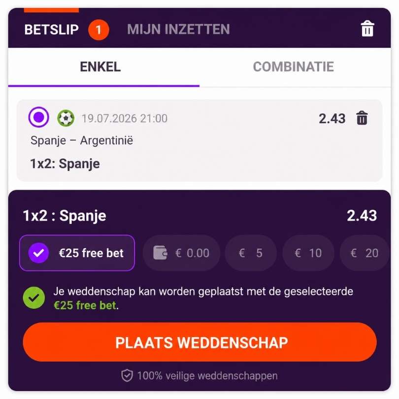 Tonybet free bet activeren in de betslip