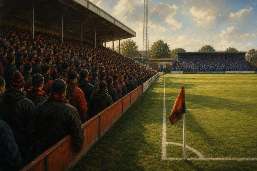 De hoekvlag in Bournemouth met het blauwe uitvak, illustratie