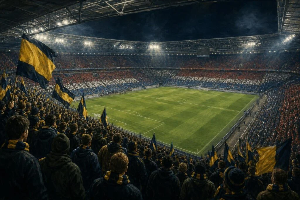 Het uitvak van Fenerbahçe tegenover de Lyonese aanhang, illustratie