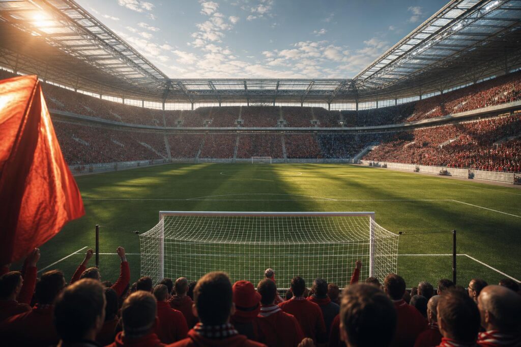 Het doel in Mainz met het zwart-blauwe uitvak, illustratie