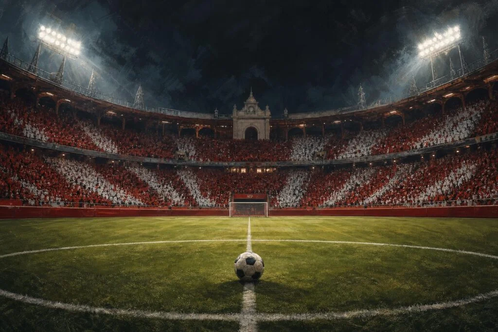 De middenstip in het Sánchez-Pizjuán voor de aftrap, illustratie