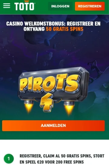 Het aanmeldscherm voor 50 gratis spins zonder storting